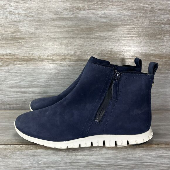 Cole Haan Women's ZeroGrand Blue Leather Waterproof Ankle Booties Size 6 B - Picture 1 of 8